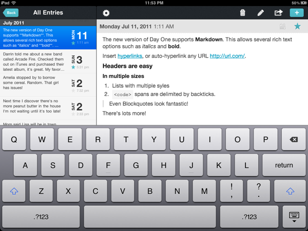 Day One Markdown iPad